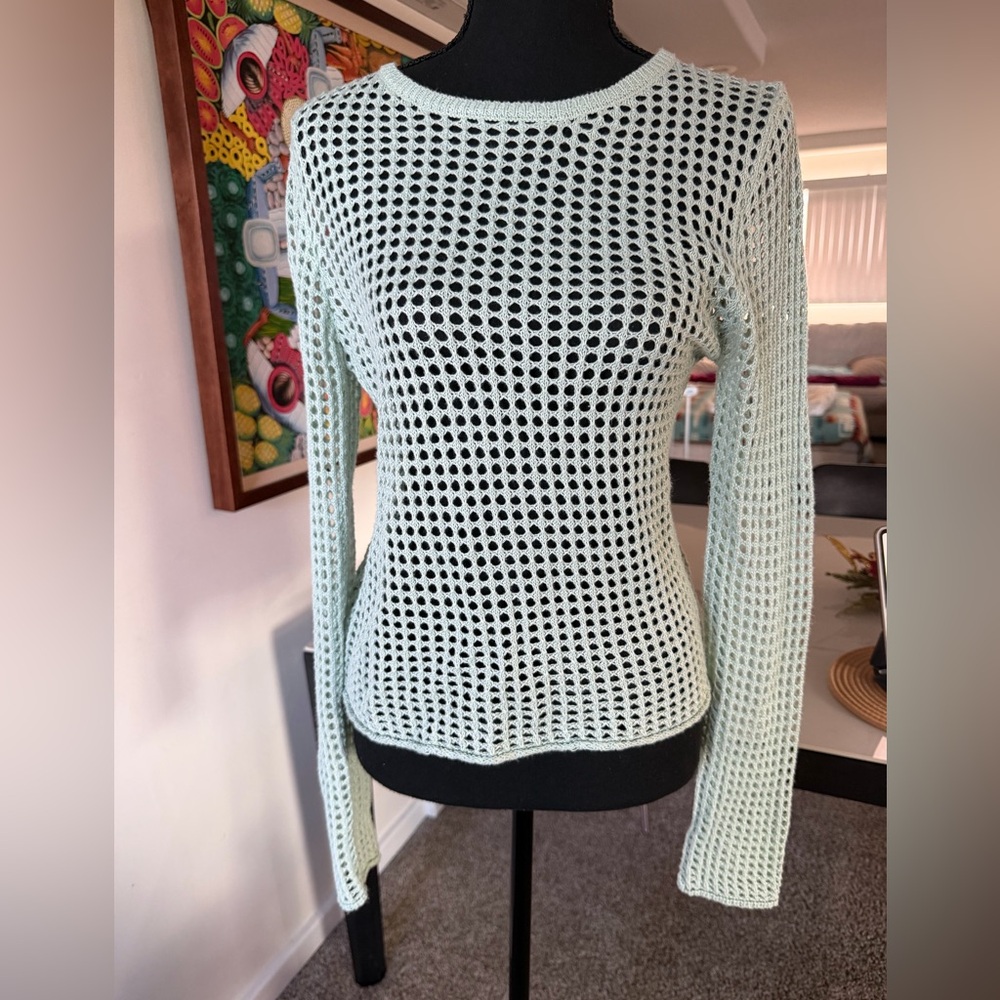 Mint Green Mesh Long Sleeve Top